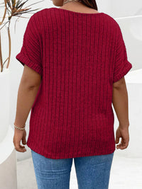 Plus Size Ribbed Half Zip Relaxed Fit T-Shirt