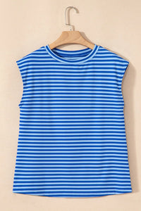 Striped Round Neck Cap Sleeve T-Shirt