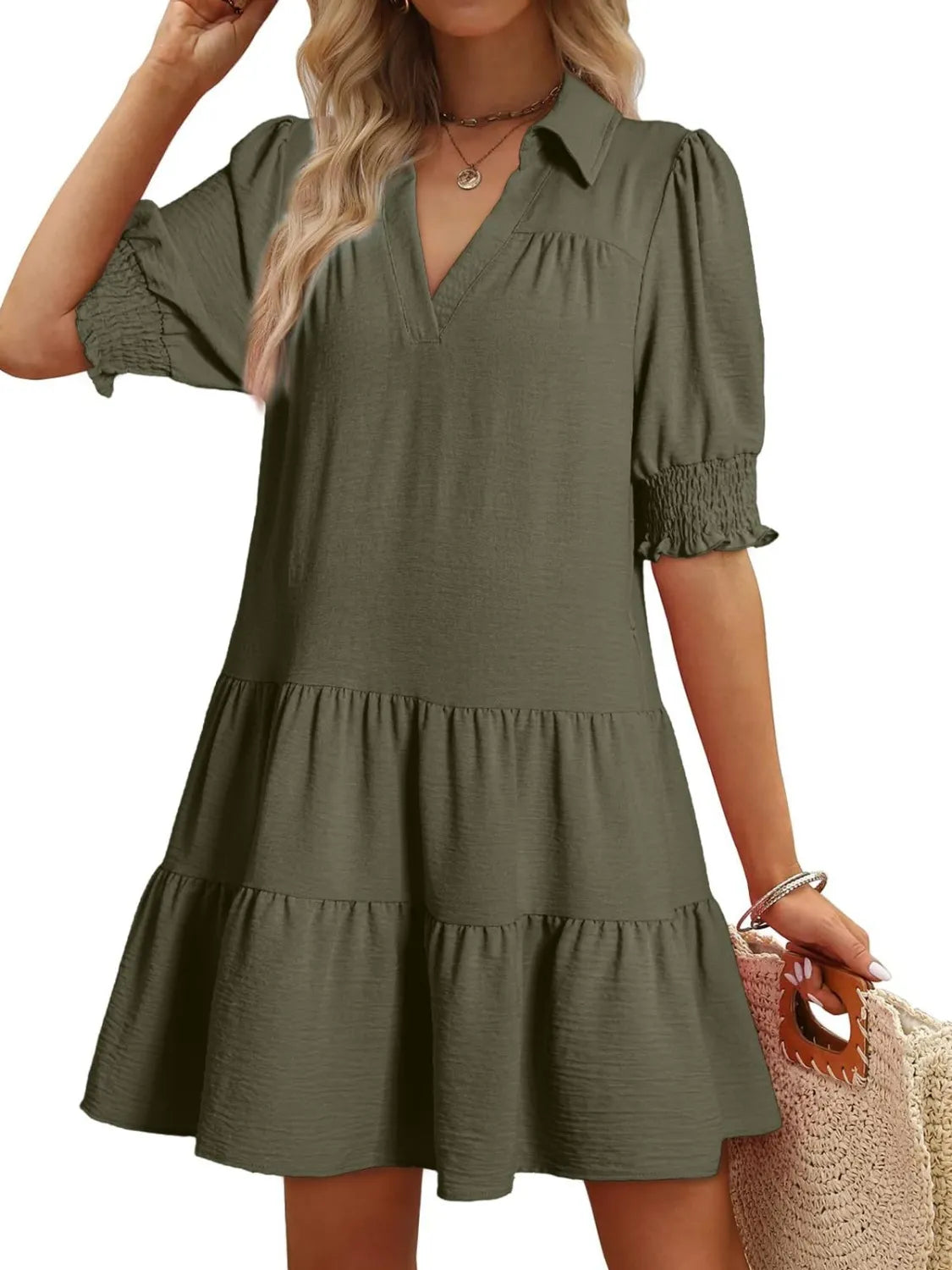 Johnny Collar Short Sleeve Mini Dress