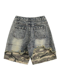Men's Camouflage Patchwork Denim Shorts
