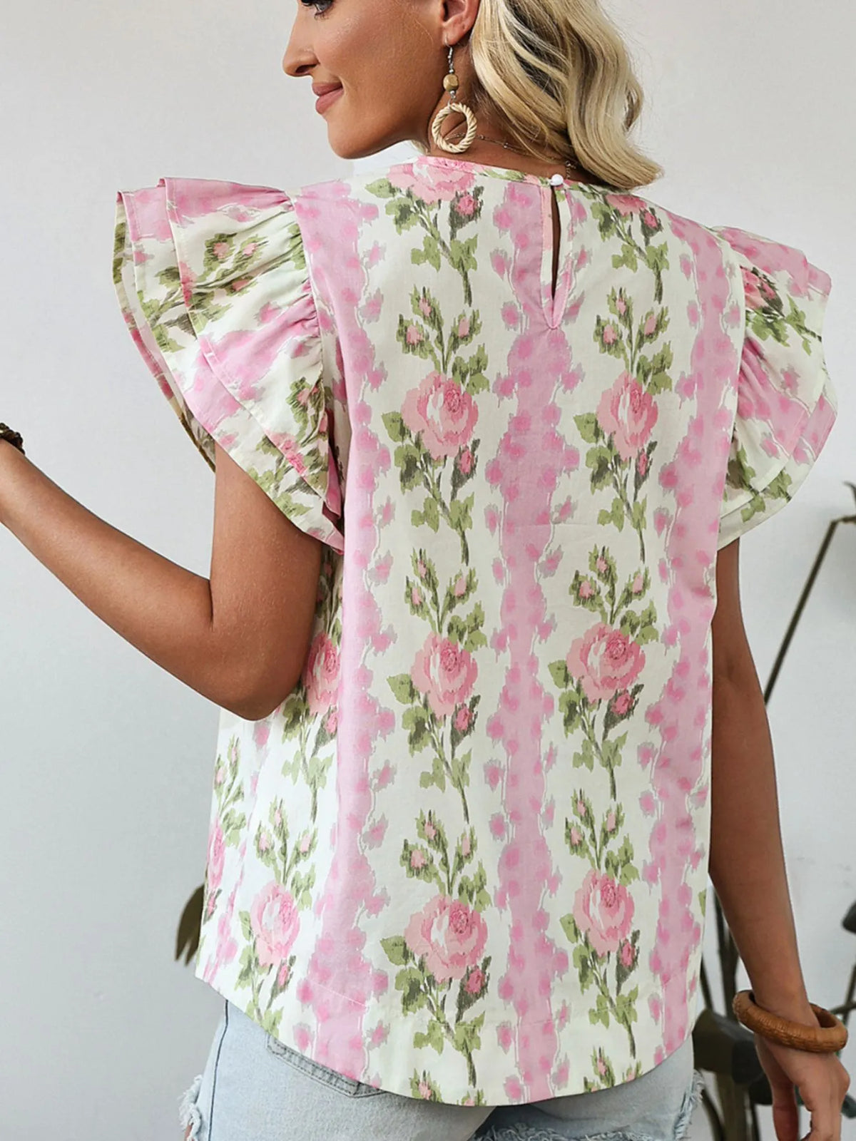 Floral Print Ruffled Sleeve Blouse