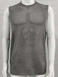 Men's Openwork Round Neck Sleeveless Knit Top