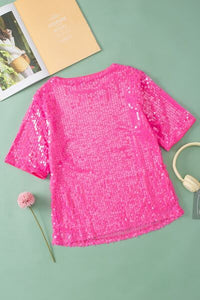 Sequin Round Neck Half Sleeve Blouse