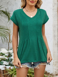 Casual V-Neck Pleated Front T-Shirt