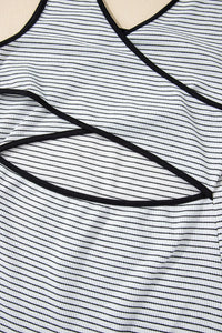 Stripe Crisscross Side Slits Slim Fit Sleeveless Midi Dress