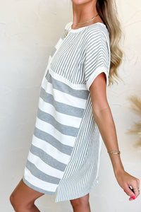 Stripe Mixed Short Sleeve Shift Mini Tee Dress