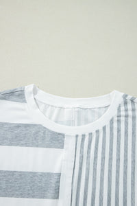 Stripe Mixed Short Sleeve Shift Mini Tee Dress