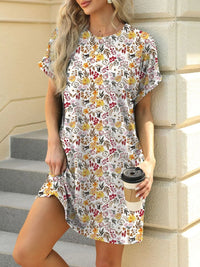 Printed Round Neck Short Sleeve Mini Dress