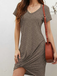 V-Neck Twisted Knot T-Shirt Dress