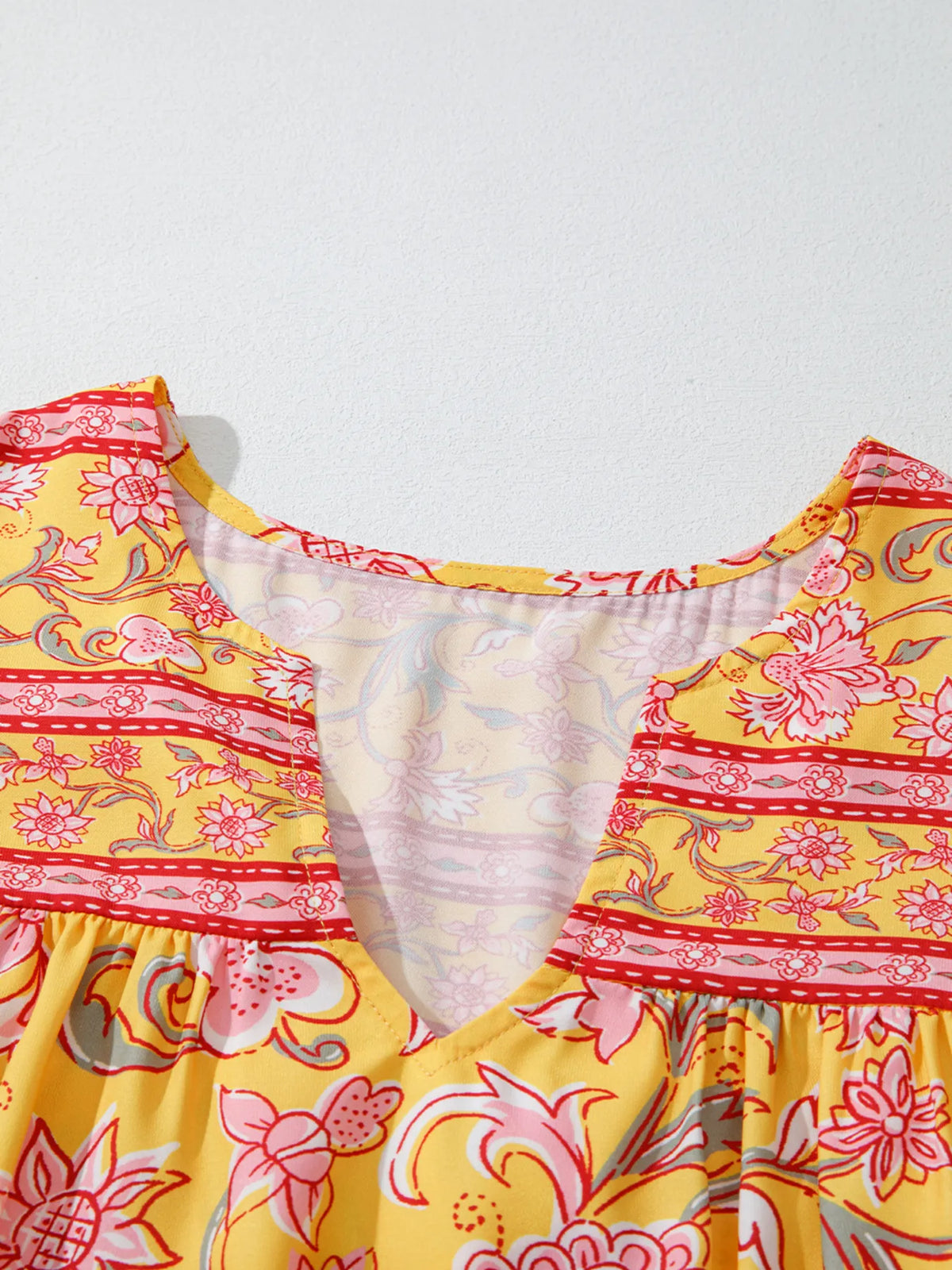 Floral Notched Neck Ruffled Sleeve Casual Blouse