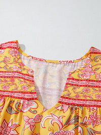 Floral Notched Neck Ruffled Sleeve Casual Blouse