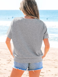 USA Lettering Patch Notched Neck T-Shirt