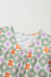 Floral Print V-neck Flutter Sleeve Blouse