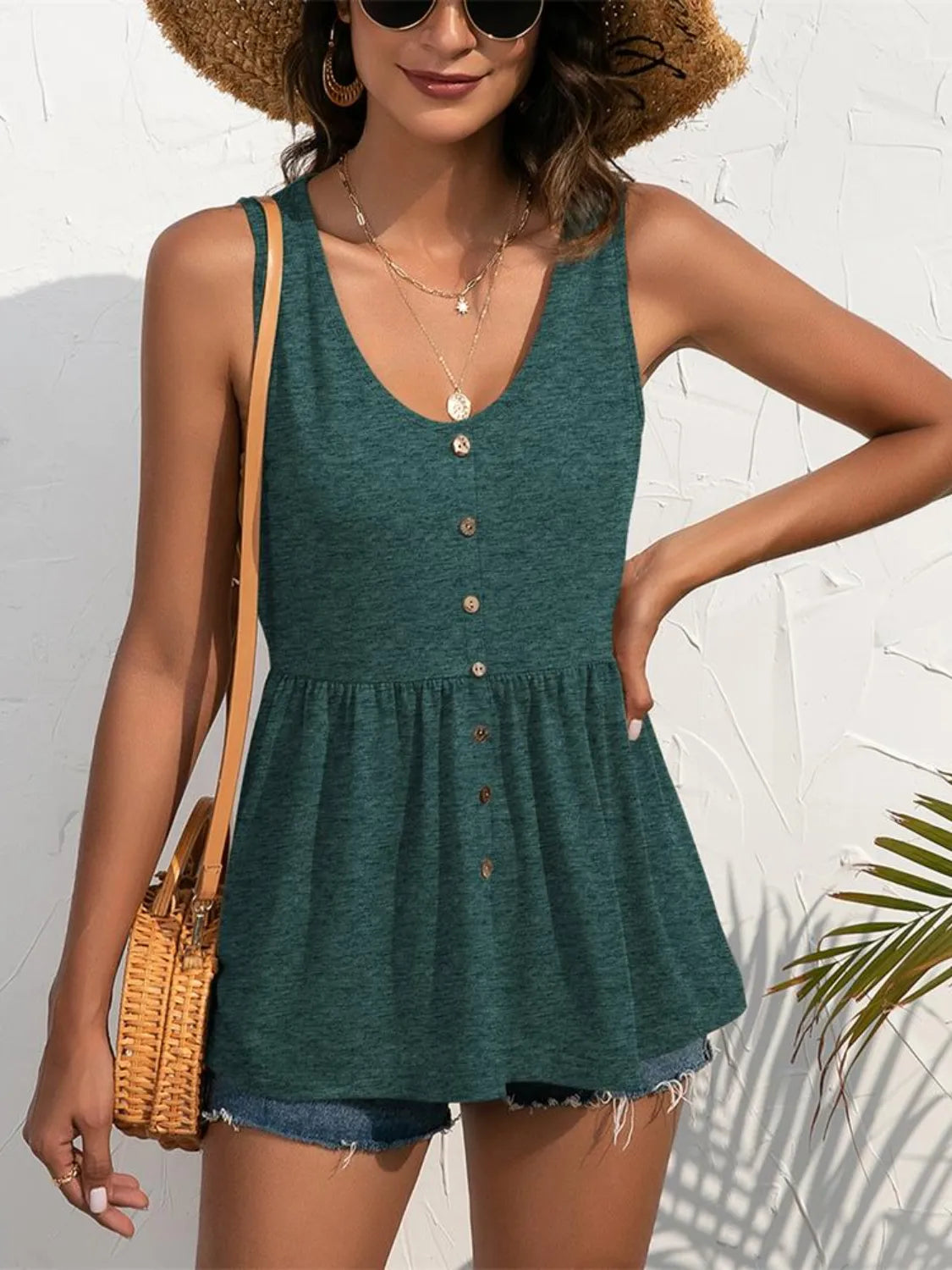 Decorative Button Wide Strap Tank