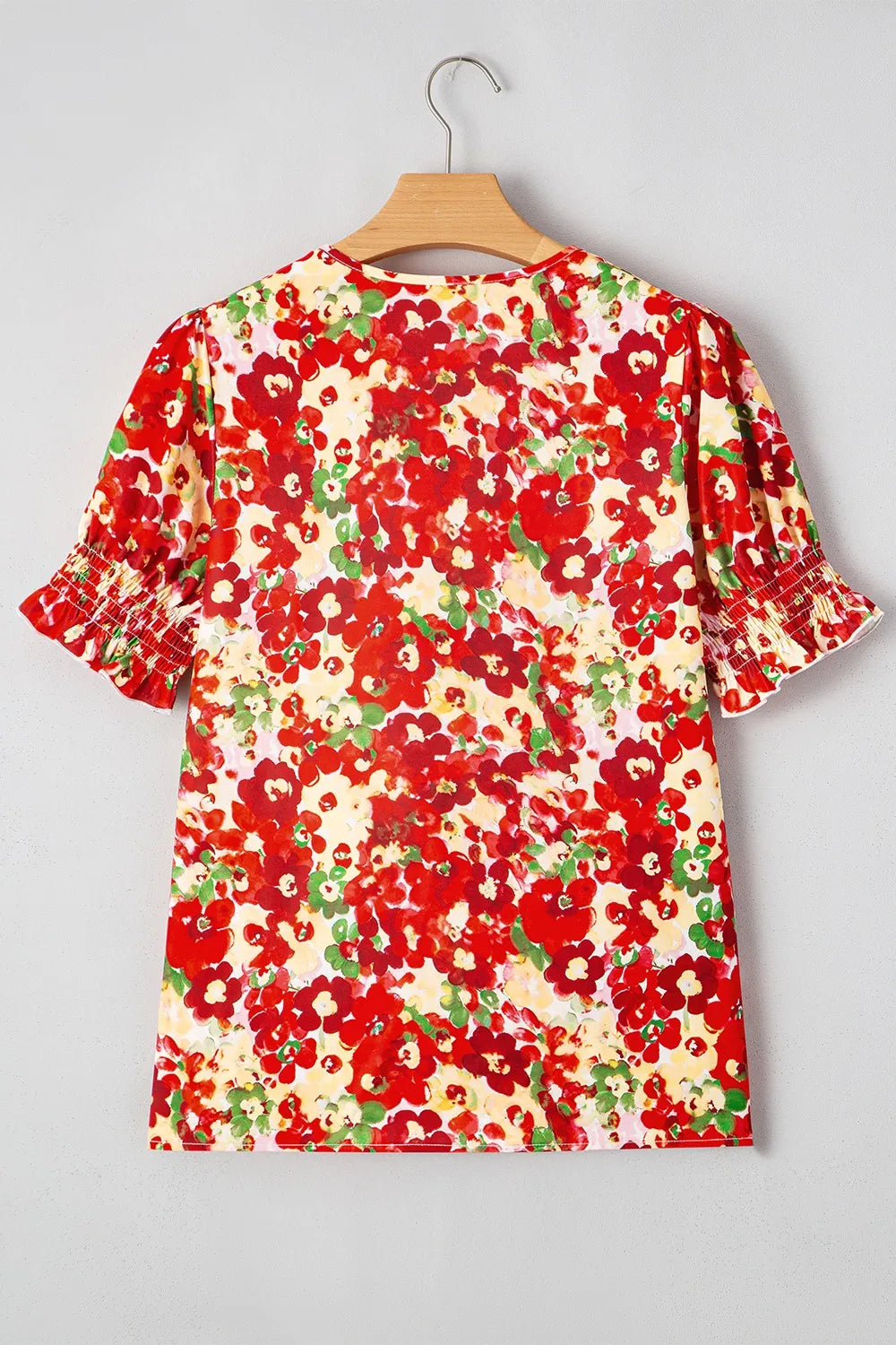 Floral Print Puff Sleeve Surplice Blouse