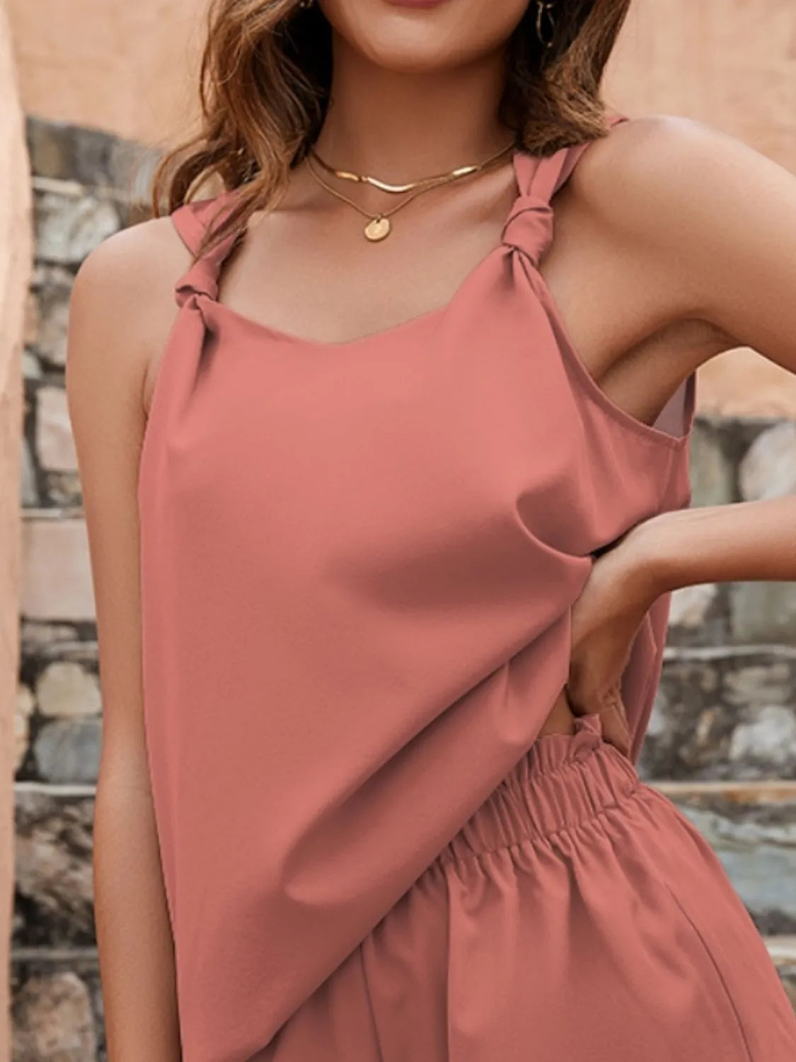 Knotted Strap Cami and Shorts Set