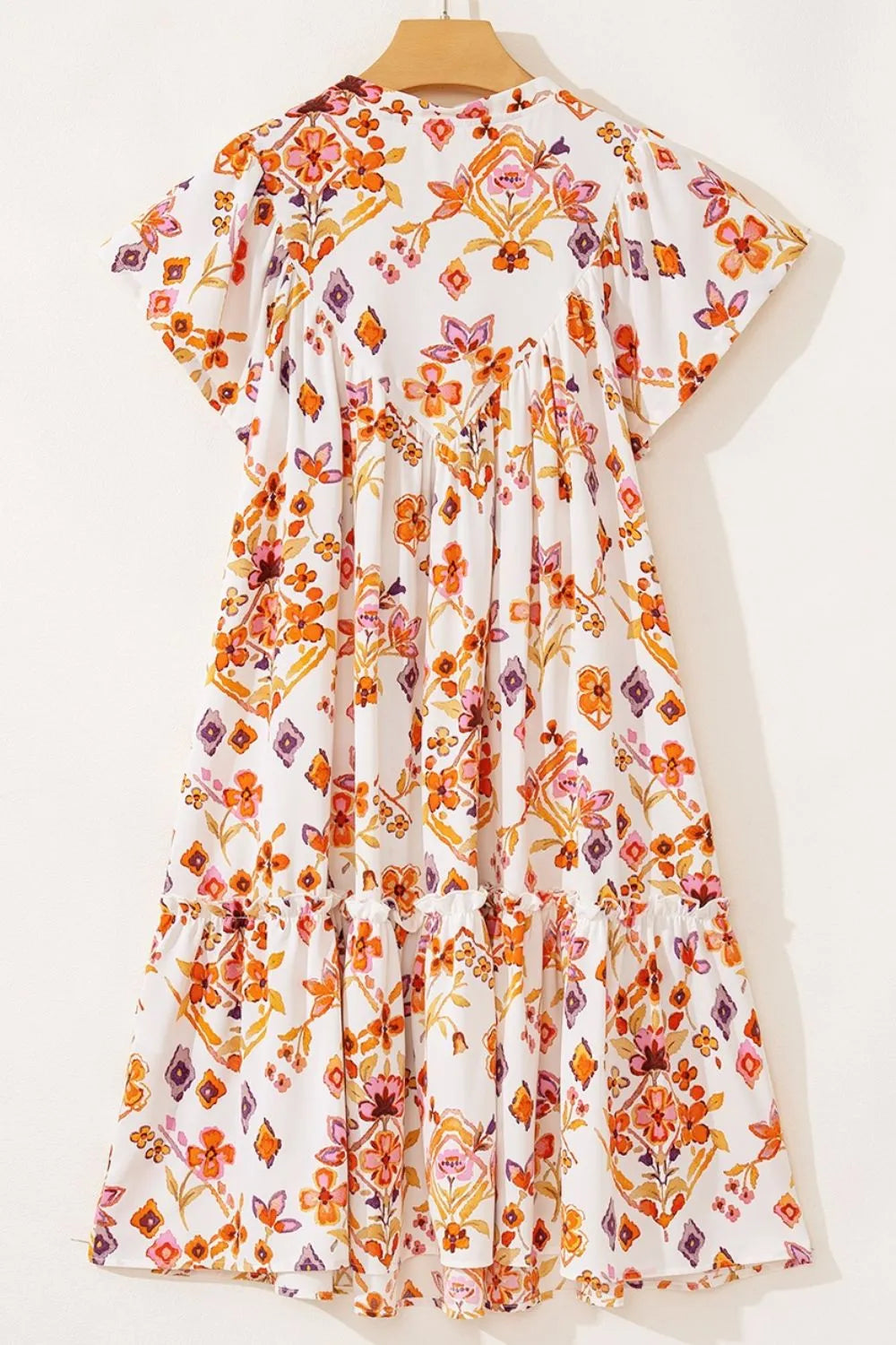 Printed Tie Neck Cap Sleeve Mini Dress