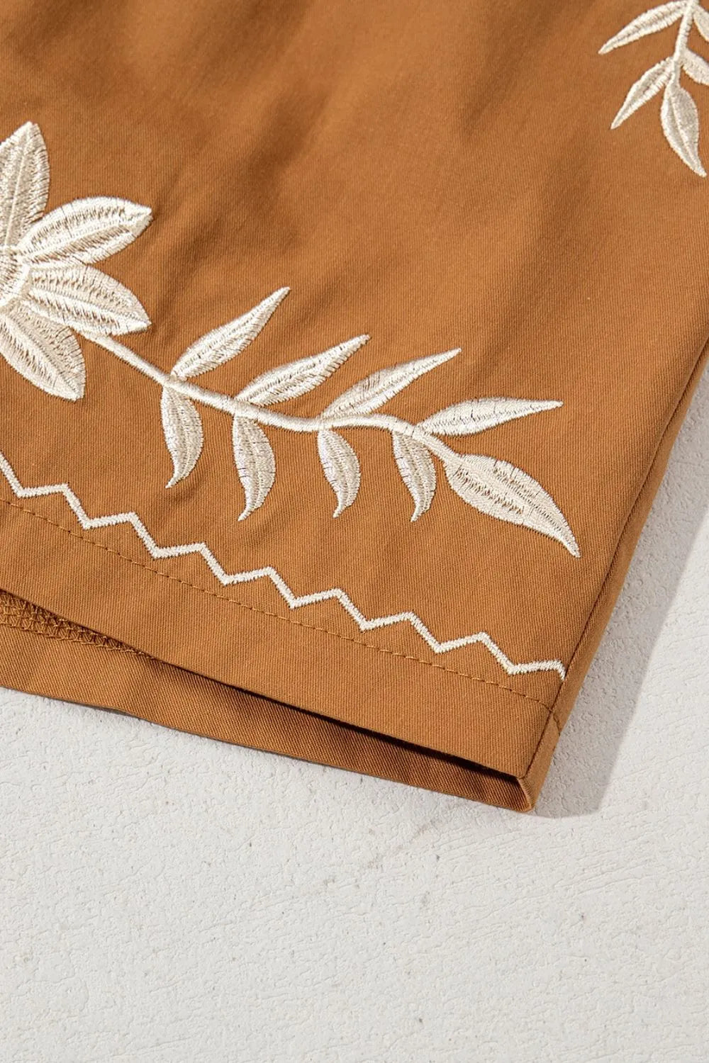 Embroidered Boho Tasseled Drawstring Elastic Waist Casual Shorts