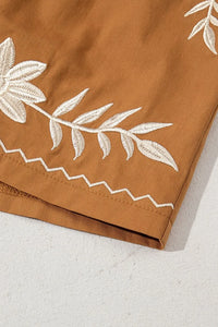 Embroidered Boho Tasseled Drawstring Elastic Waist Casual Shorts