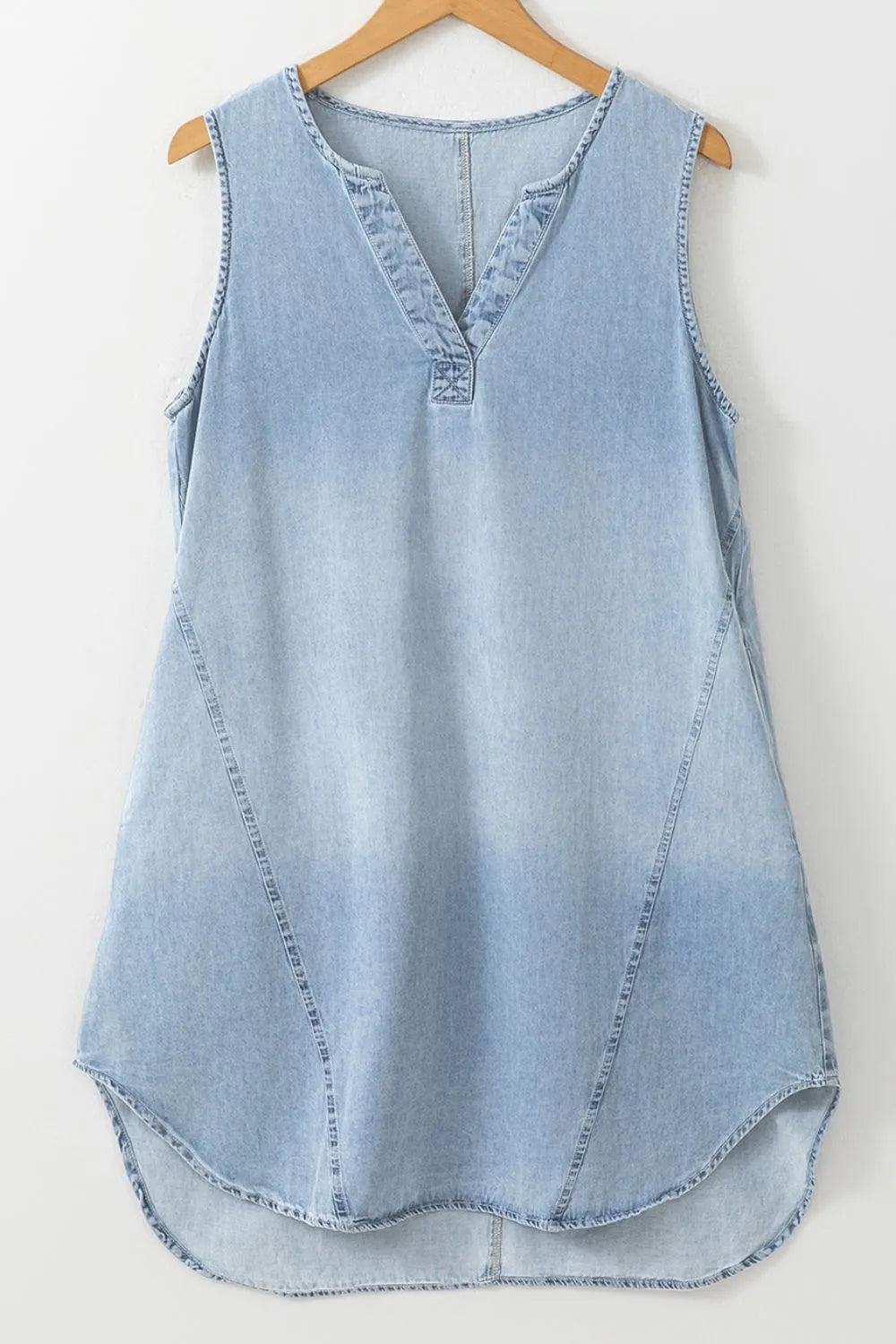 Wash Notched Sleeveless Mini Denim Dress