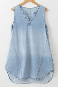 Wash Notched Sleeveless Mini Denim Dress