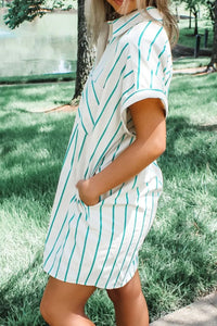 St Patricks Striped Wide Short Sleeve Shift Mini Shirt Dress