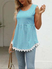 Lace Trim Sleeveless Babydoll Tank Top