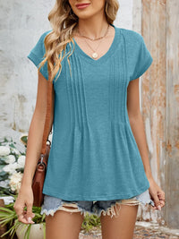 Casual V-Neck Pleated Front T-Shirt
