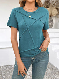 Cross Line Detail Round Neck T-Shirt