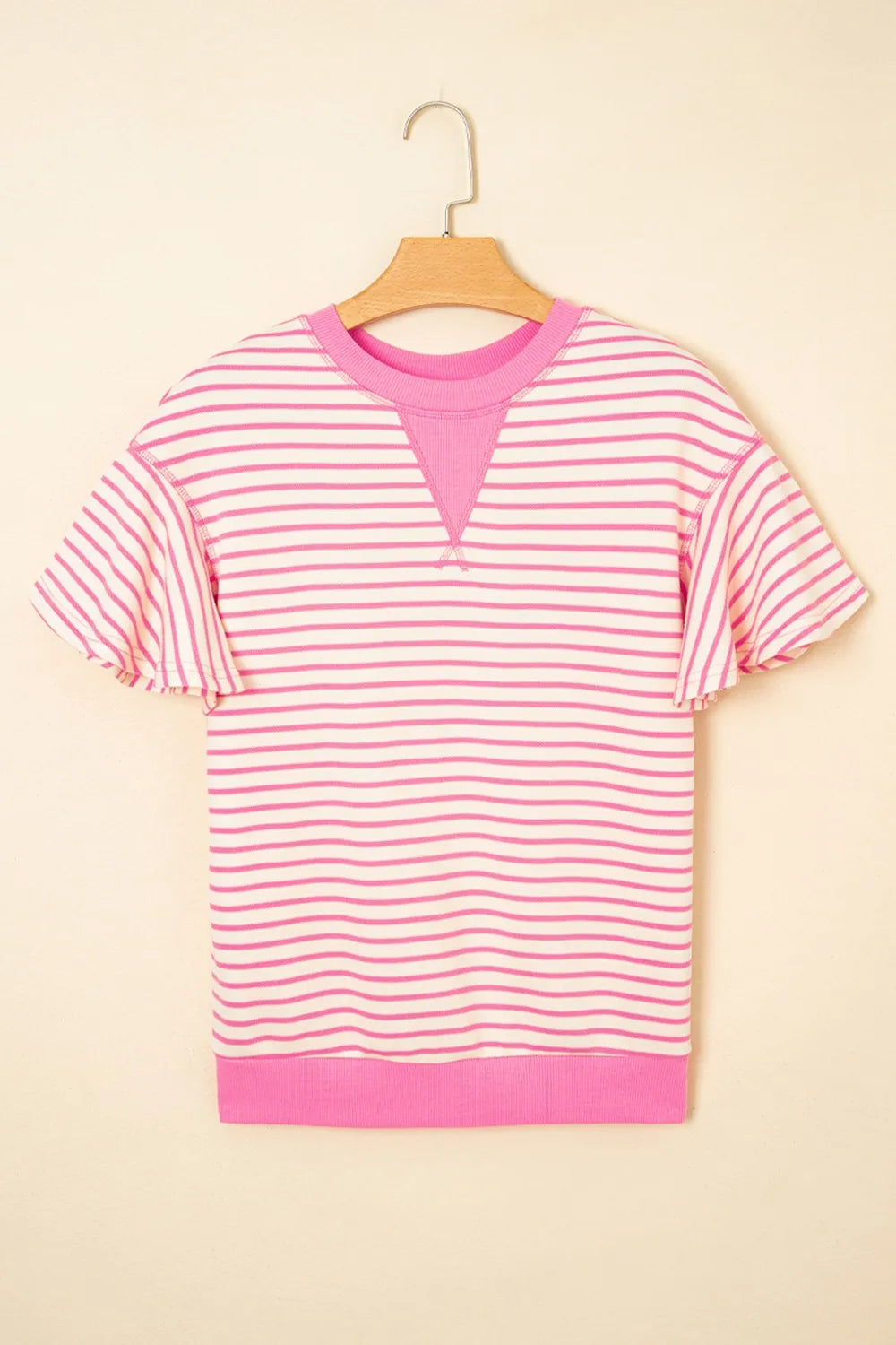 Striped Flounce Sleeve Casual Blouse