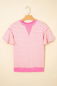 Striped Flounce Sleeve Casual Blouse