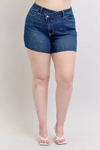 Judy Blue Full Size High Waist Criss-Cross Waistband Denim Shorts Plus Size