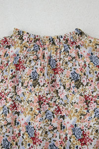 Floral Print Ruffle Cap Sleeve Blouse