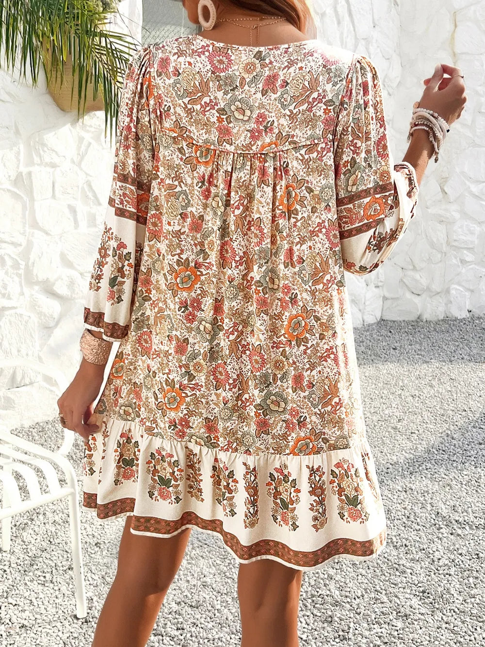 Devine Tassel Floral Tie Neck Mini Dress