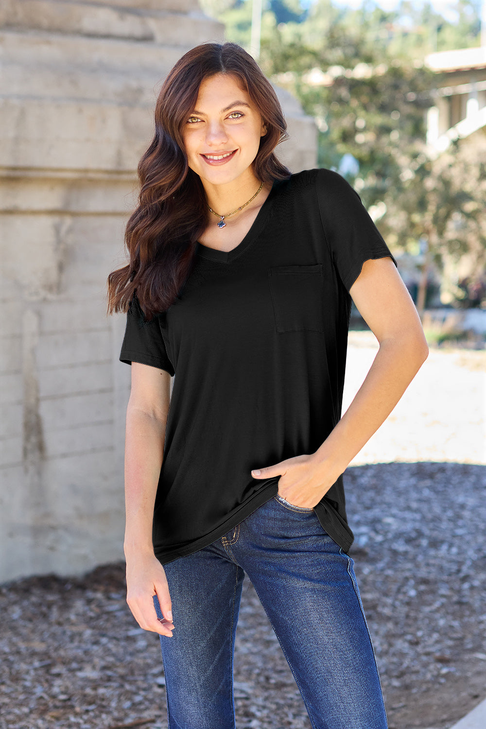 Bamboo Full Size V-Neck Short Sleeve T-Shirt