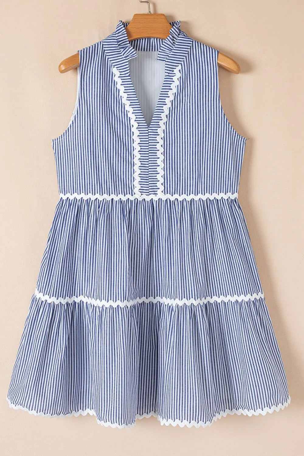 Stripe Sleeveless Notched Ric Rac Mini Dress