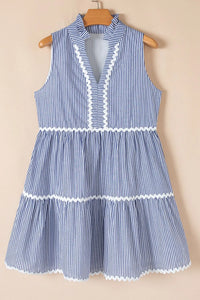 Stripe Sleeveless Notched Ric Rac Mini Dress