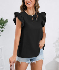 Ruffle Cap Sleeve Round Neck Blouse