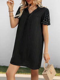 Textured V-Neck Short Sleeve Mini Dress