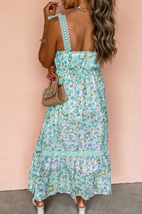 Lace Detail Square Neck Floral Dress