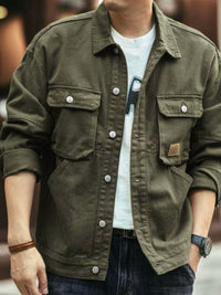 Men's Washed Collared Neck Cargo Jacket