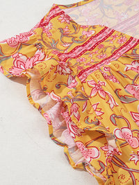 Floral Notched Neck Ruffled Sleeve Casual Blouse