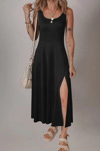 Side Slit Scoop Neck Wide Strap Dress