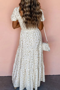 Floral Smocked Short Puff Sleeve Maxi Dress