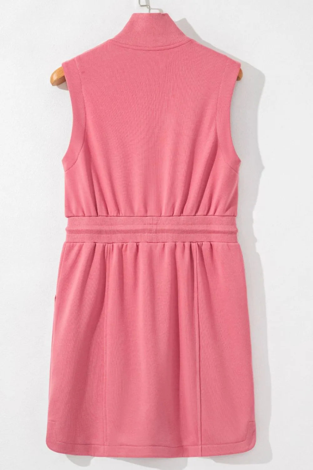 French Terry Zipped Collar Sleeveless Drawstring Waist Mini Dress