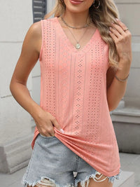 V-Neck Eyelet Knit Cami Tank Top