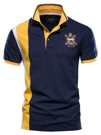 Men's Embroidered Collared Neck Striped Contrast Polo