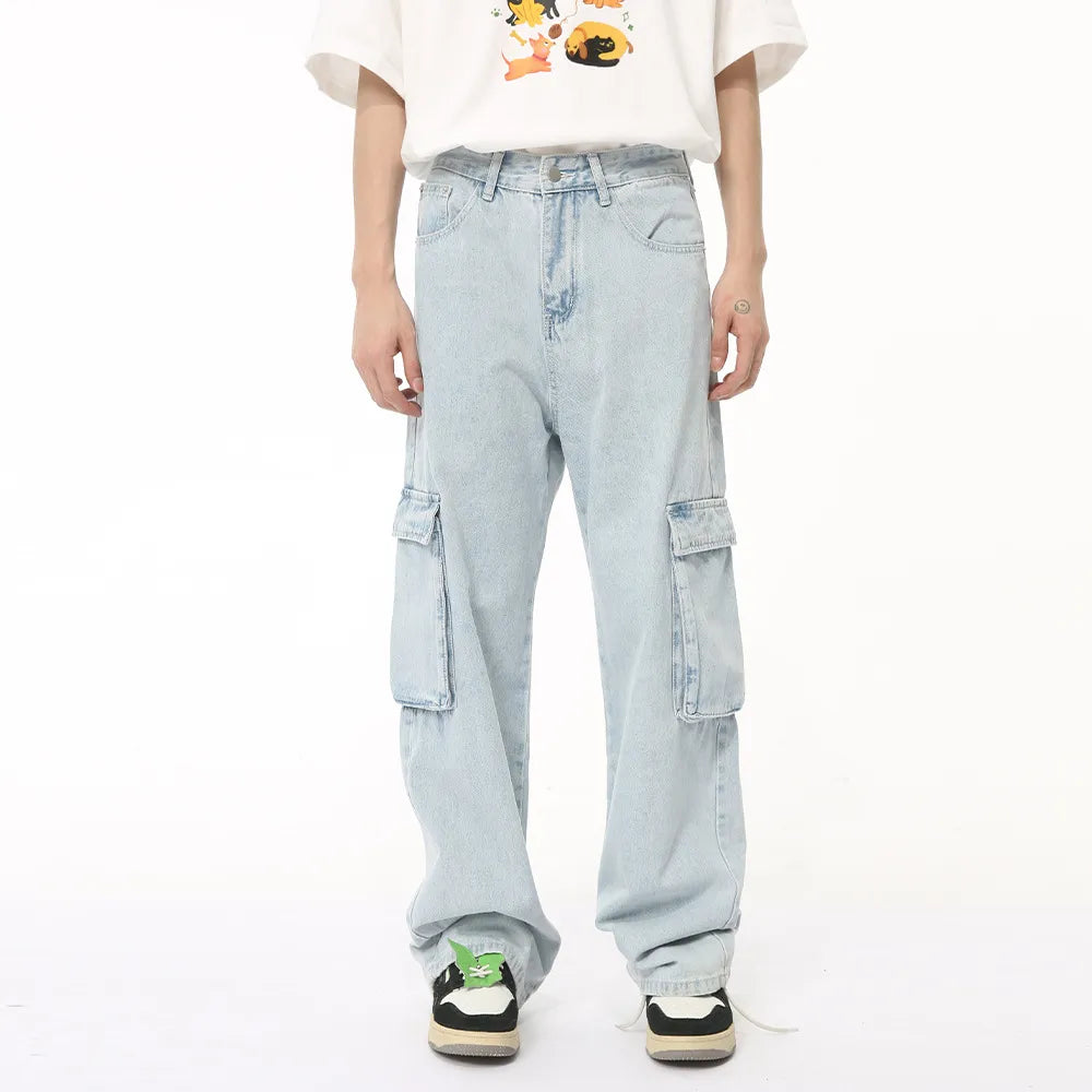 Men's Washed Straight Cargo Jeans