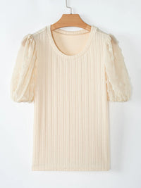 Polka Dot Mesh Puff Sleeve Textured Blouse