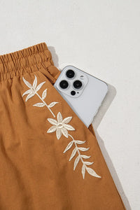 Embroidered Boho Tasseled Drawstring Elastic Waist Casual Shorts